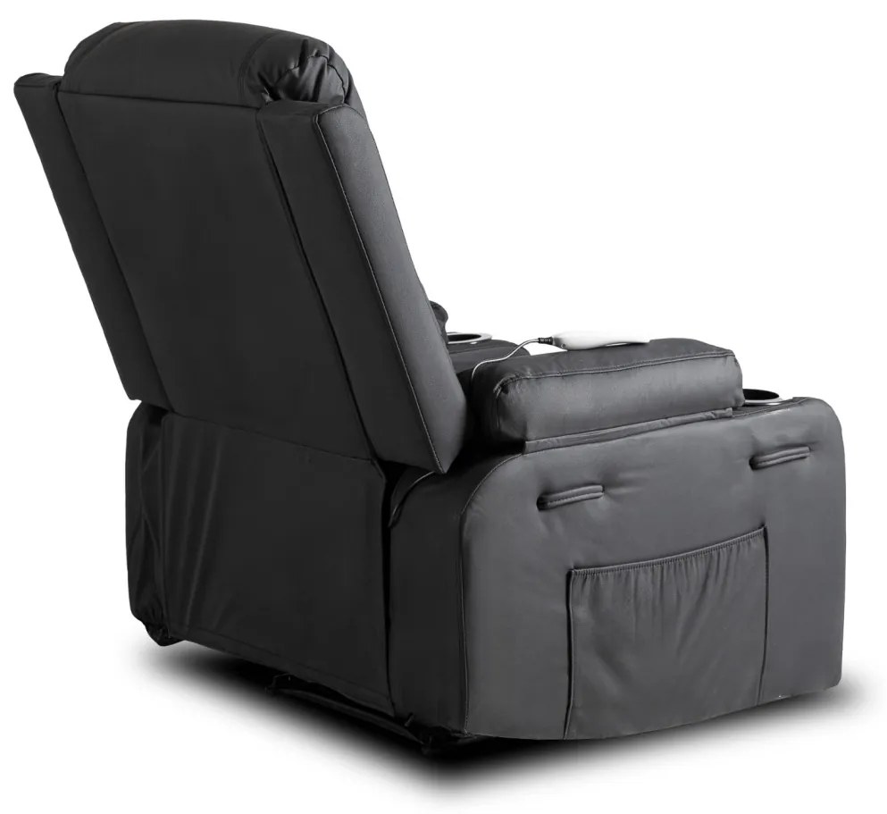 Elektromosan Vezérelhető Masszázsfunkciós Relaxfotel Fekete Eco-bőr Kárpittal. BOX