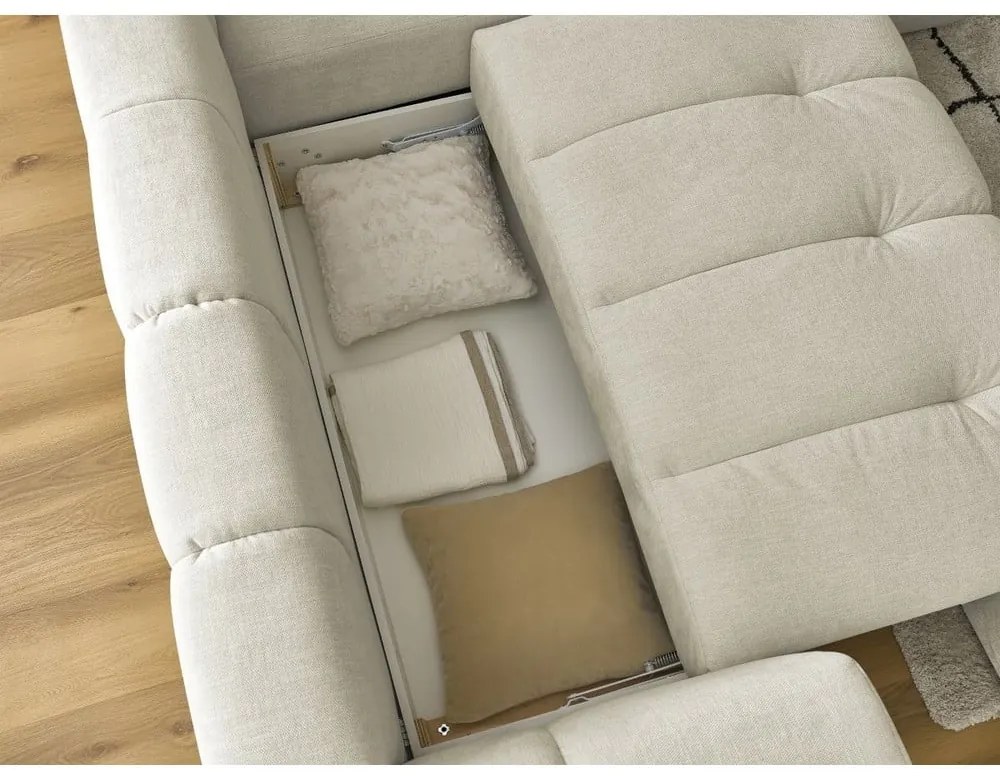 Bézs kinyitható-tárolóhelyes sarokkanapé (jobb oldali-L alakú) Fuji – Bobochic Paris