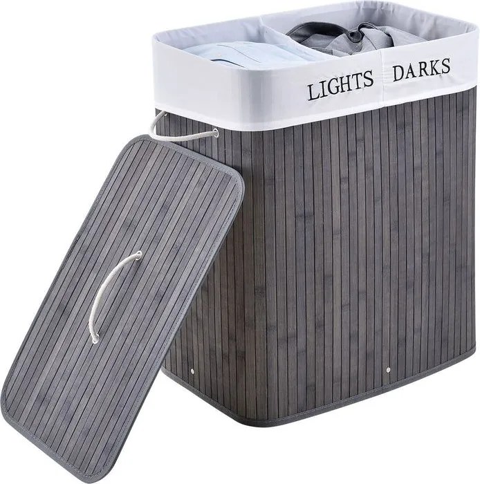 Bambusz szennyestartó 2 rekesszel 100 L szürke