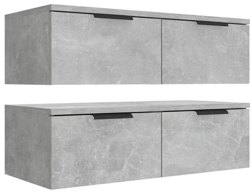 2 db betonszürke szerelt fa fali szekrény 68 x 30 x 20 cm