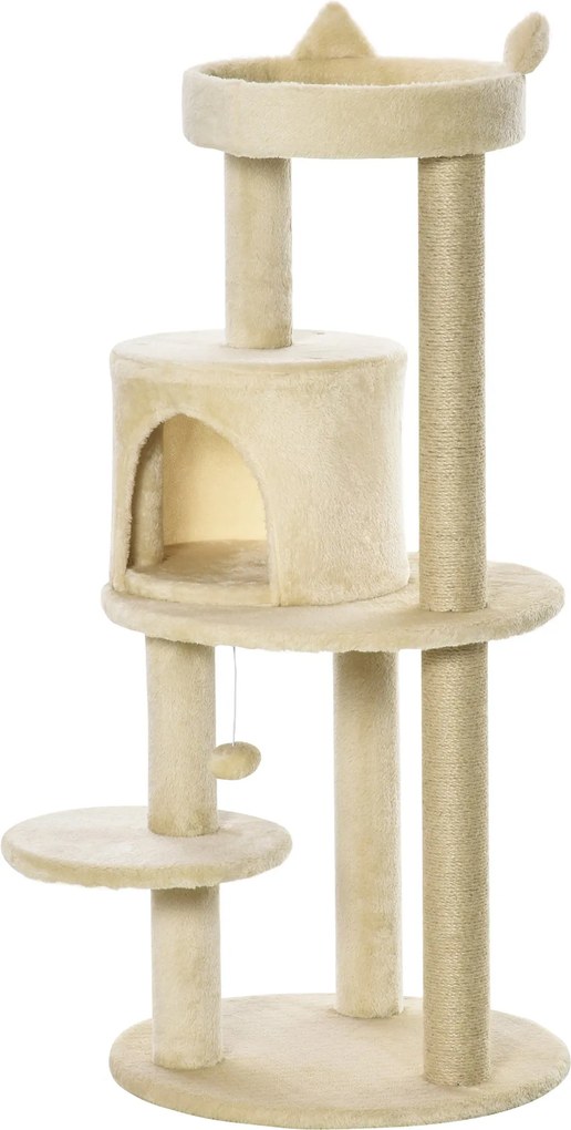 PawHut 104 cm-es Macska Kaparófa Platformokkal, Zsinegfák, és Függő Labda 48x48x104 cm Krém | Aosom