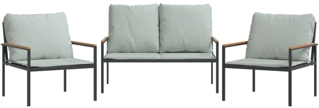 vidaXL 3 részes antracitszürke acél kerti ülőgarnitúra párnákkal