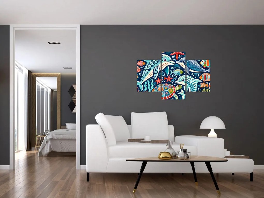 Kép – Rajzolt vízi állatok (90x60 cm)