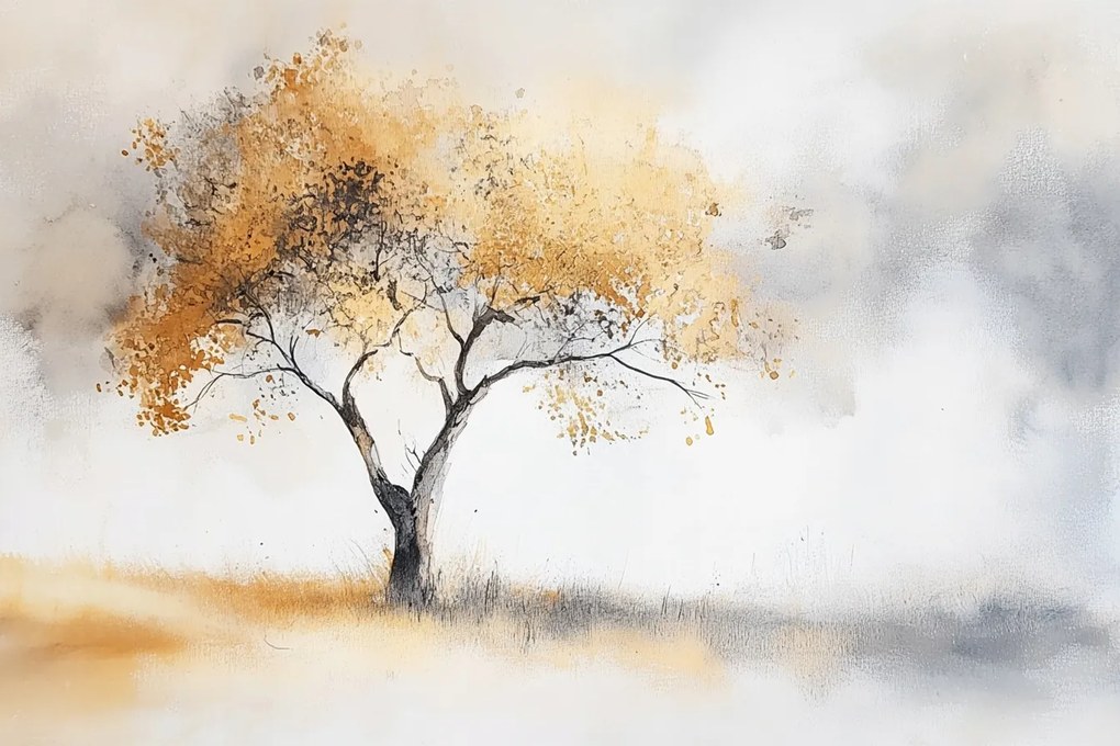 Fotótapéta Flizelina Természet Kilátás Fa Ősz Köd Szürke 312x219 ragasztó