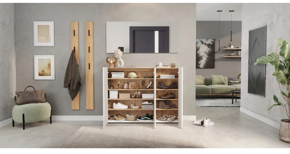 Fehér szekrény tölgyfa dekorral 138x105x25 cm Libbiano – Germania