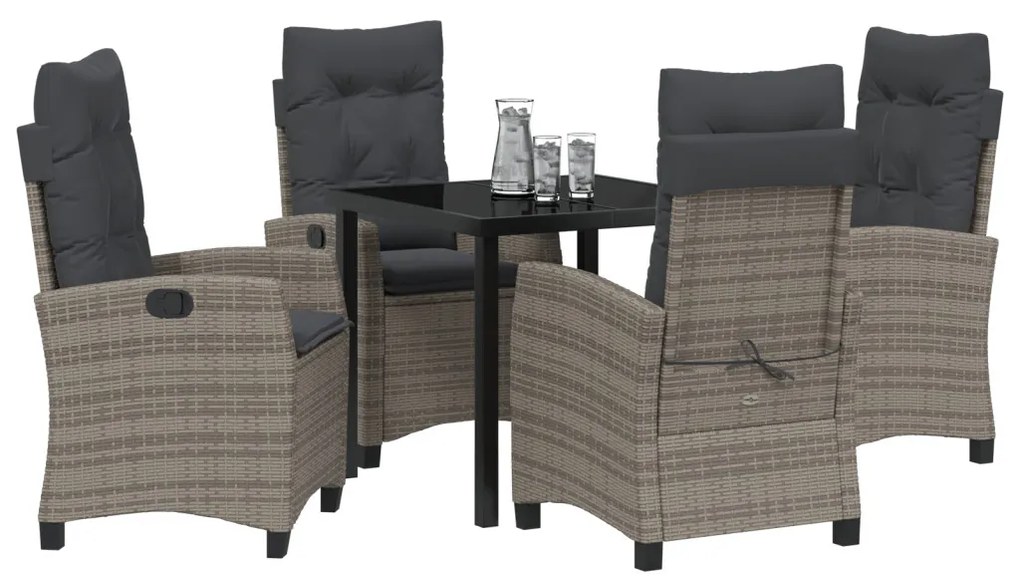 5 részes kerti étkező készlet párnákkal Szürke Poly Rattan