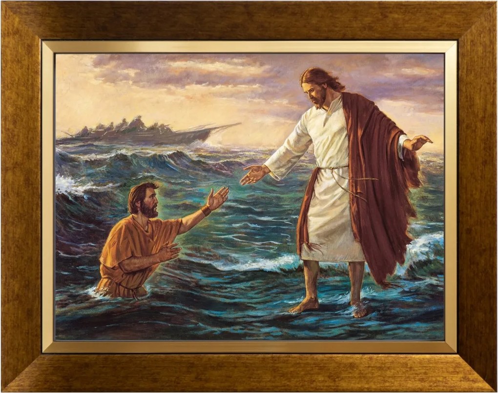 Jézus Krisztus Szent Péter Szakrális Kép Vászon Arany Dekoratív Keret 30X40