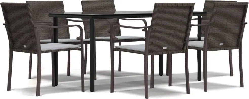 vidaXL 7 részes polyrattan és acél kerti étkezőgarnitúra párnával