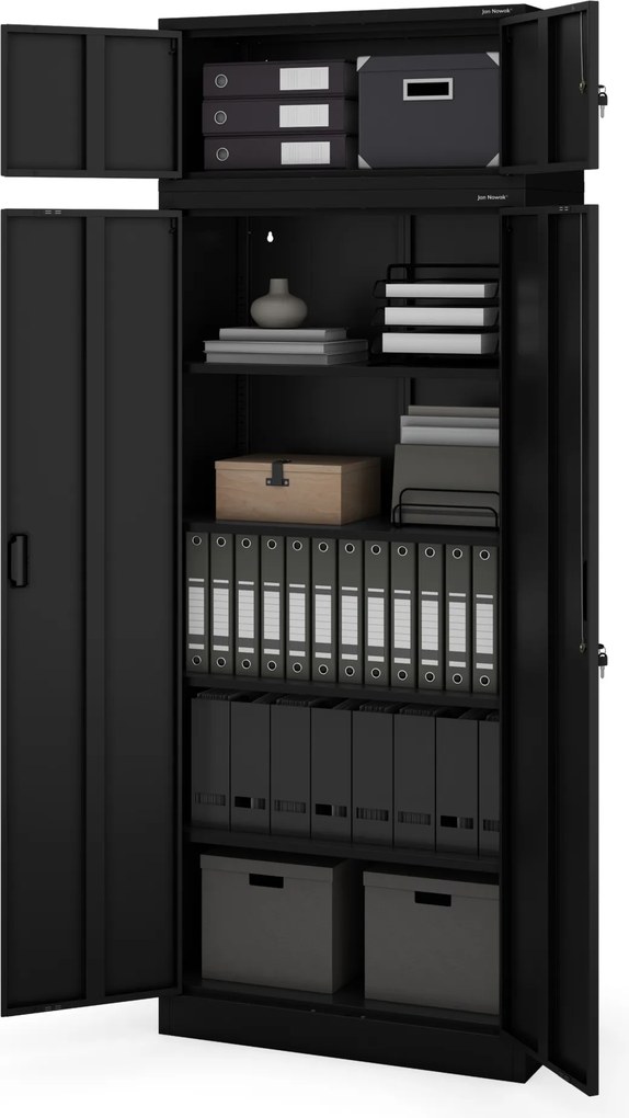 4 polcos fém irodai szekrény, fekete, 1750x800x400 mm: JAN Compact
