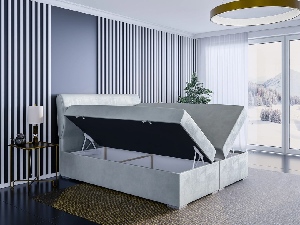 Franciaágy Boxspring 140 cm Simoon (világosszürke) (matraccal és tárolóhellyel). 1043450