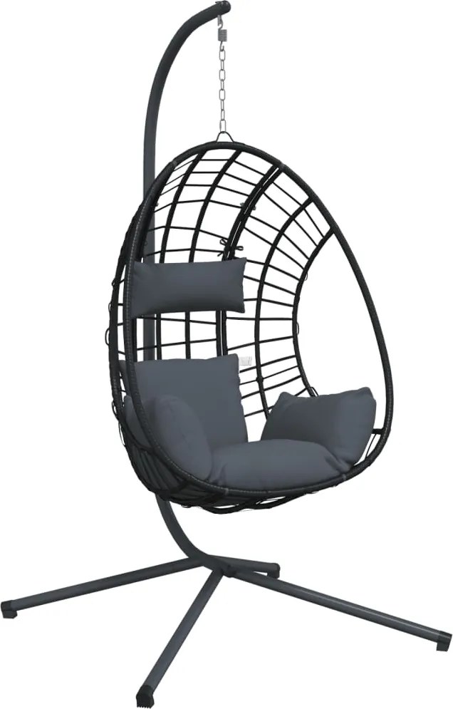 vidaXL antracitszürke rattan és acél függő kagylószék állvánnyal