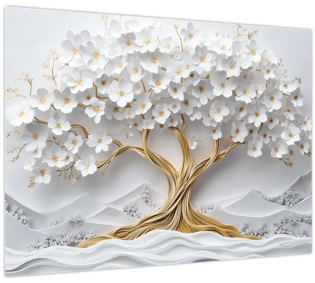Üveg kép – 3D elegáns életfa virágokkal (70x50 cm)