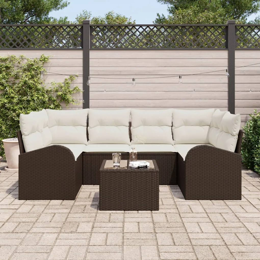 7 darabos Kert Sofa Szett Párnákkal Barna Poli Rattan