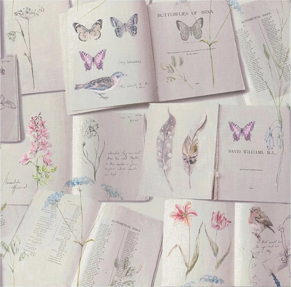 Romantikus fali tapéta madarak virágok levelek