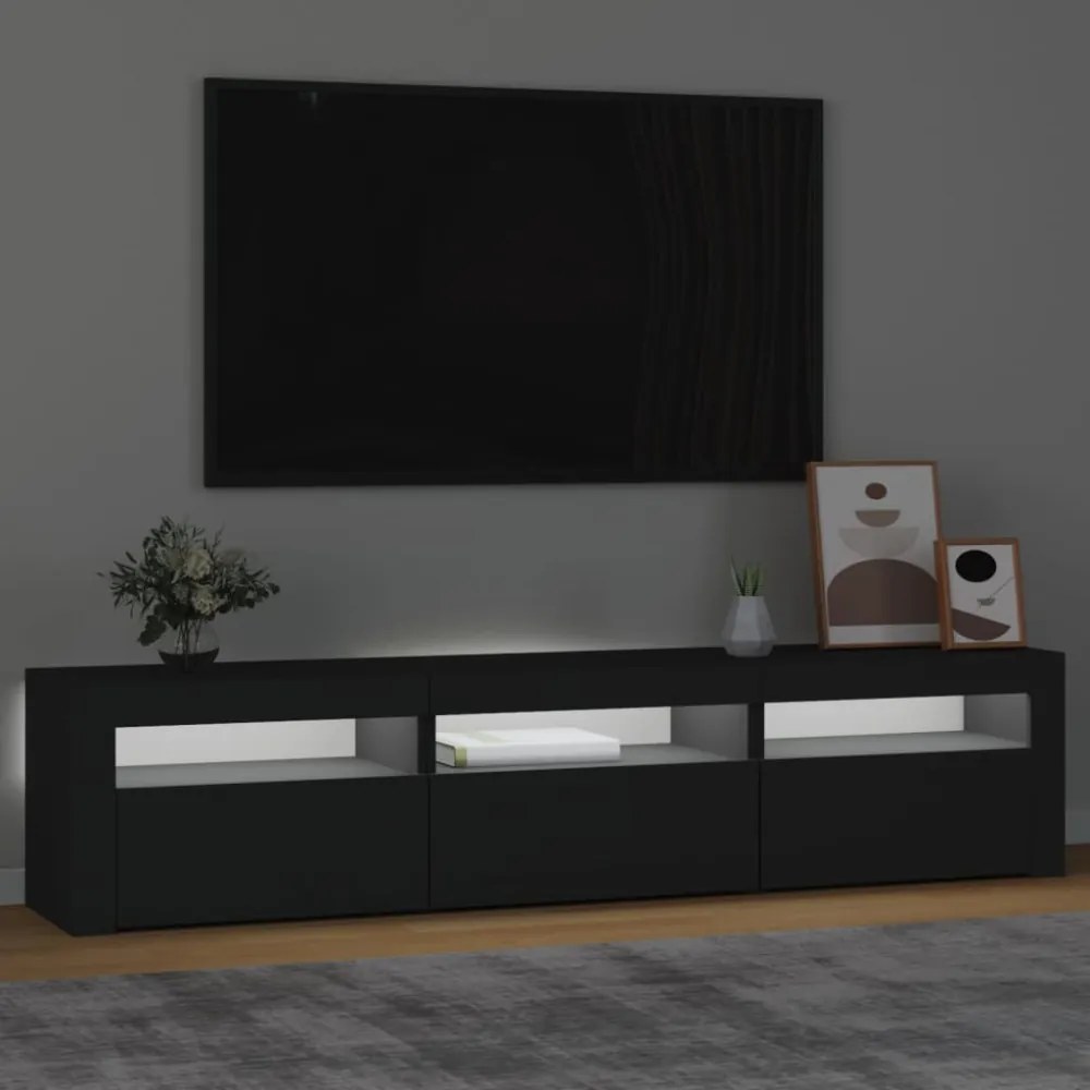 fekete TV-szekrény LED-világítással 180x35x40 cm