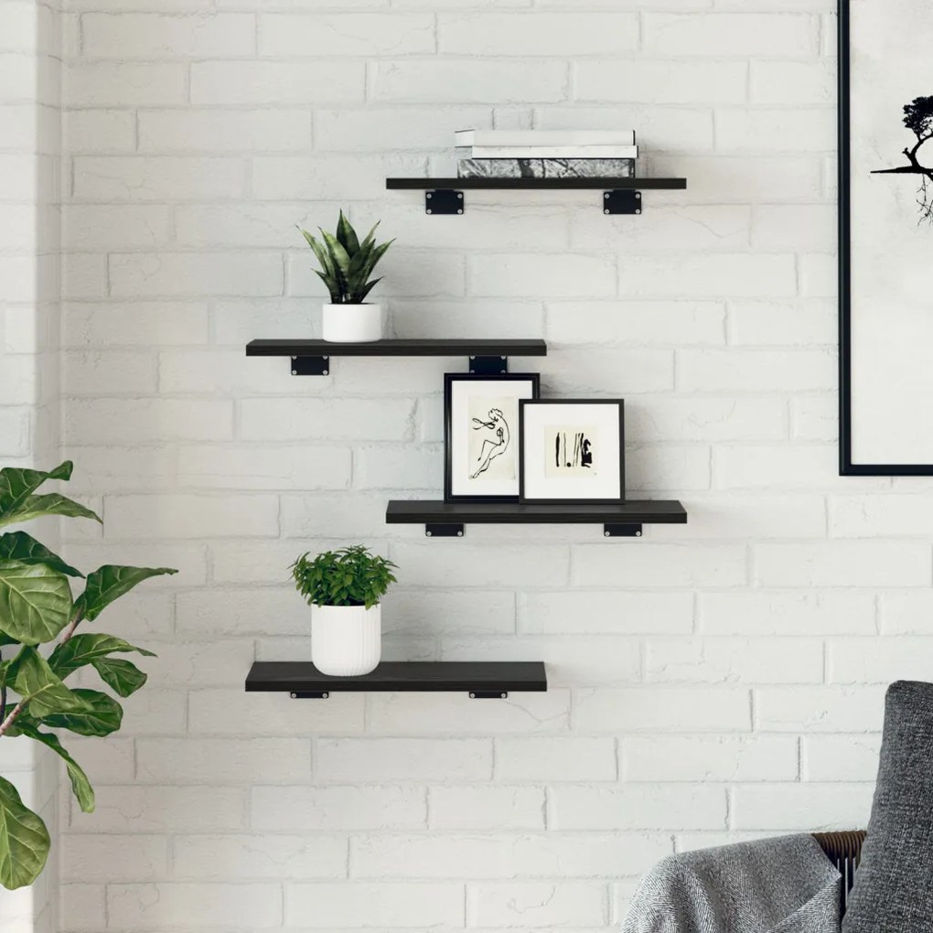 Polcozó Deszkák - 4 db Fekete tölgy, 40x20x1.5 cm, mérnöki fából készült.