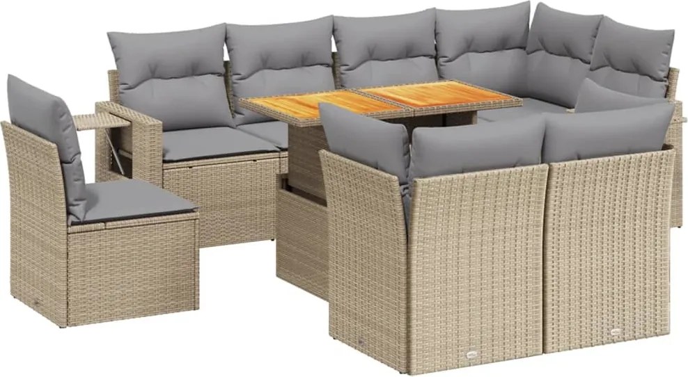 vidaXL 9 részes bézs polyrattan kerti ülőgarnitúra párnákkal