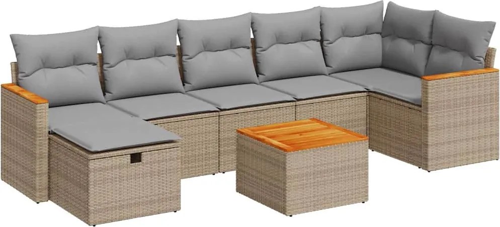 vidaXL 8 részes bézs polyrattan kerti ülőgarnitúra párnával