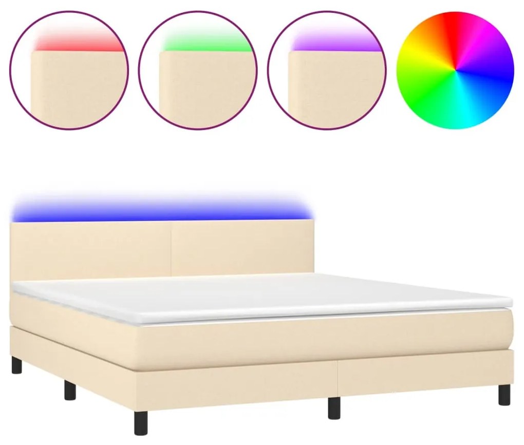 krémszínű szövet rugós és LED-es ágy matraccal 180 x 200 cm