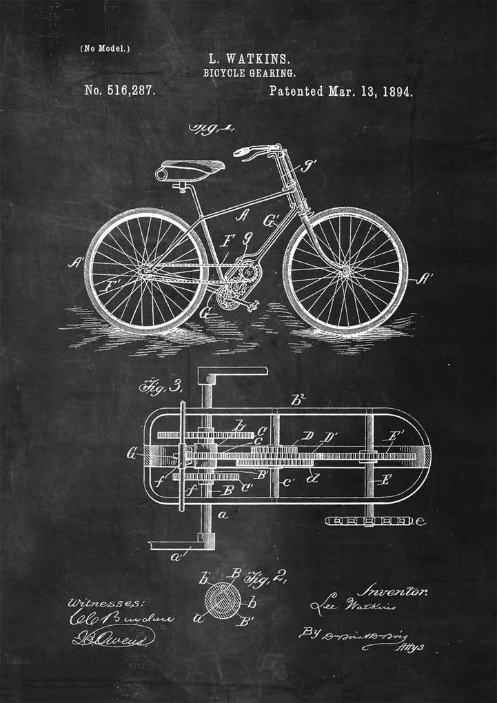 Poszter Kerékpár Retro Watkins Vintage Patent Séma