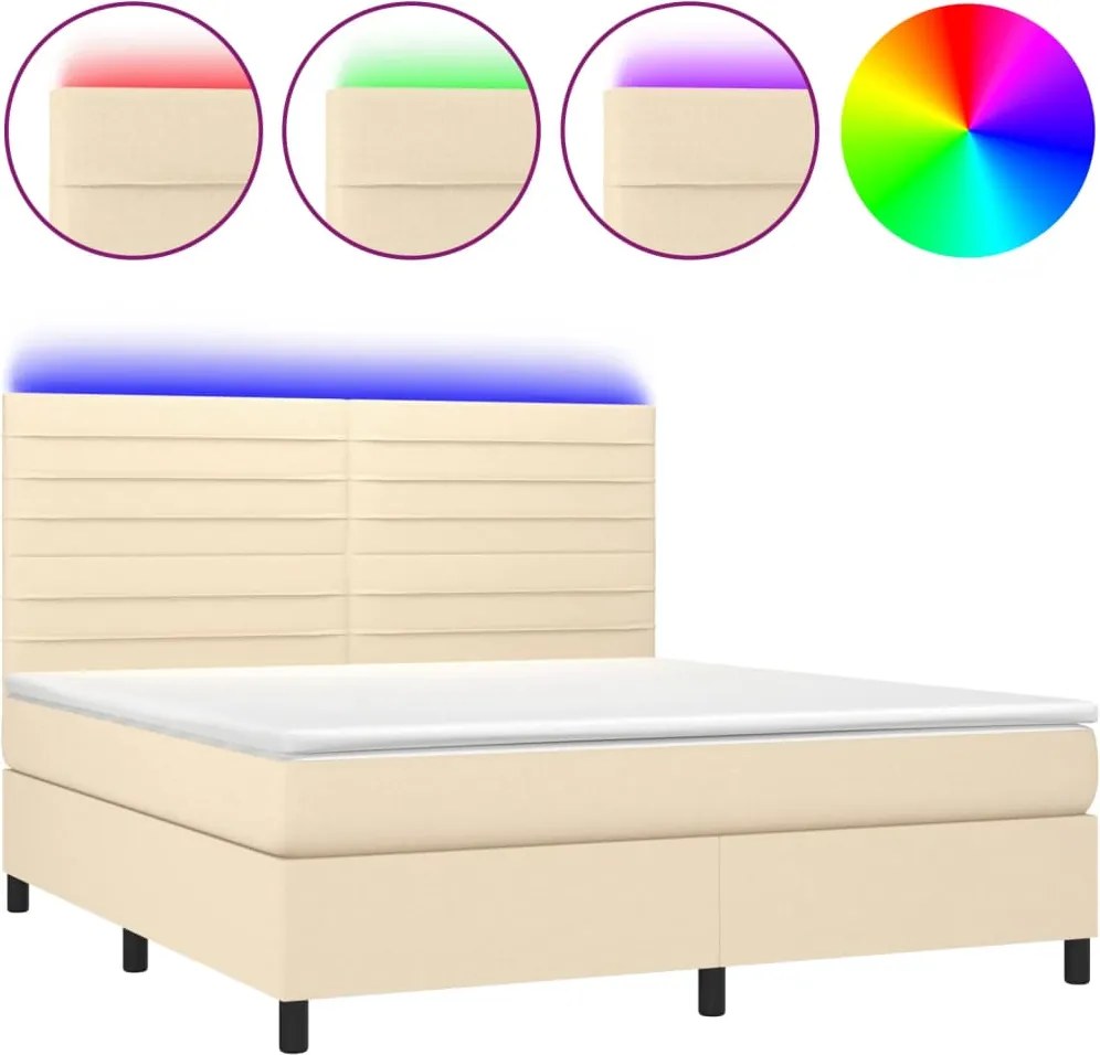 vidaXL krémszínű szövet rugós és LED-es ágy matraccal 160x200 cm