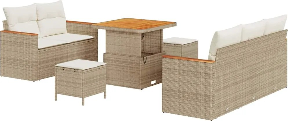 vidaXL Kerti Kanapé Szett párnával 10 pcs Beige és krém polirattan