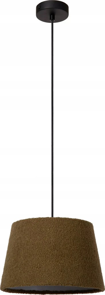 Barna függőlámpa pamut bolyhos lámpaernyővel az asztal felett Lucide