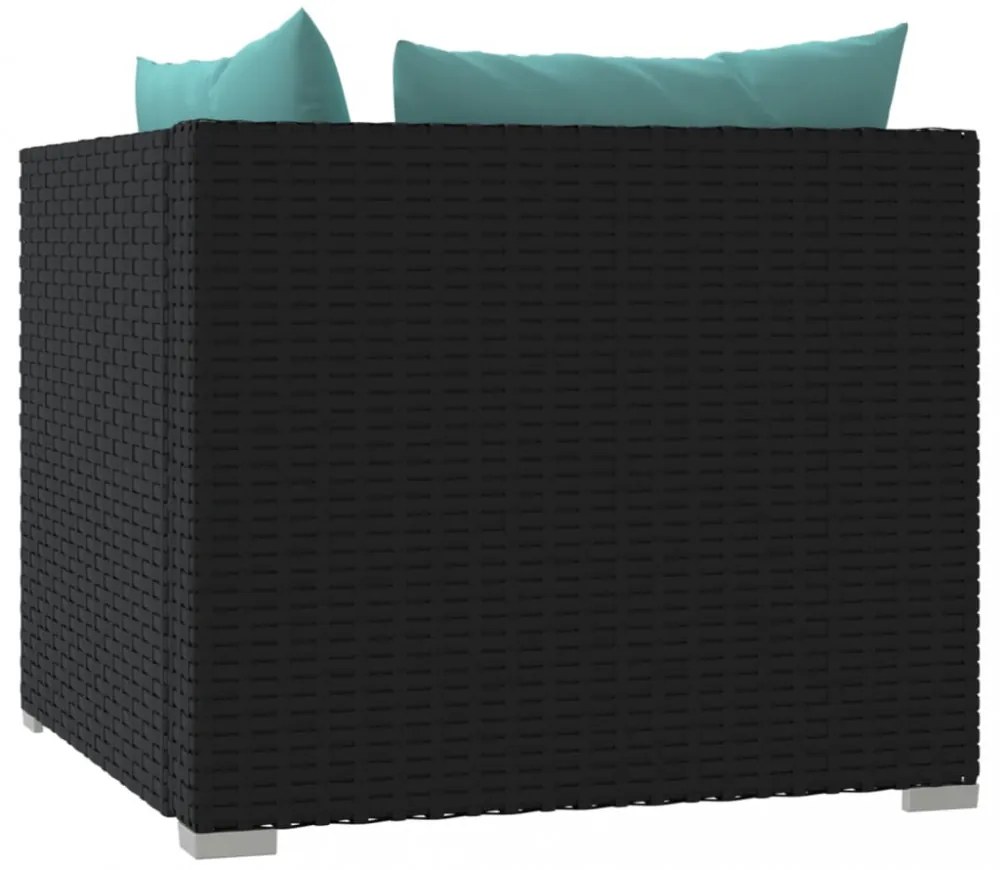 fekete kétszemélyes polyrattan kanapé párnákkal