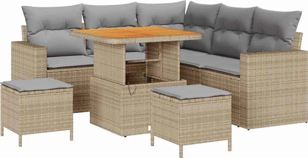 vidaXL Kerti Kanapé Szett 8 pcs Bézs polirattan