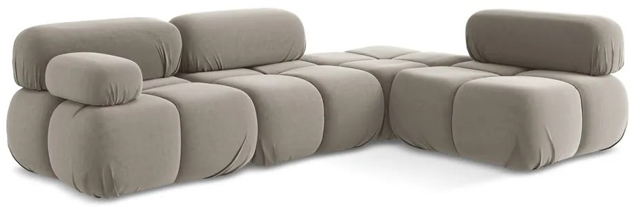 Bézs bársony moduláris sarokkanapé (jobb oldali) Lokua – Makamii