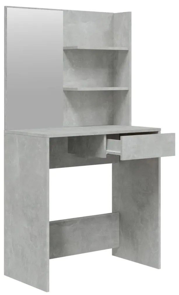 betonszürke fésülködőasztal tükörrel 74,5 x 40 x 141 cm