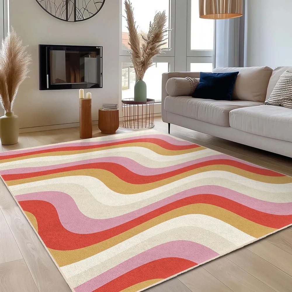 Sárga-rózsaszín mosható futószőnyeg 80x200 cm Creamy Raspberry Swirl – Mila Home