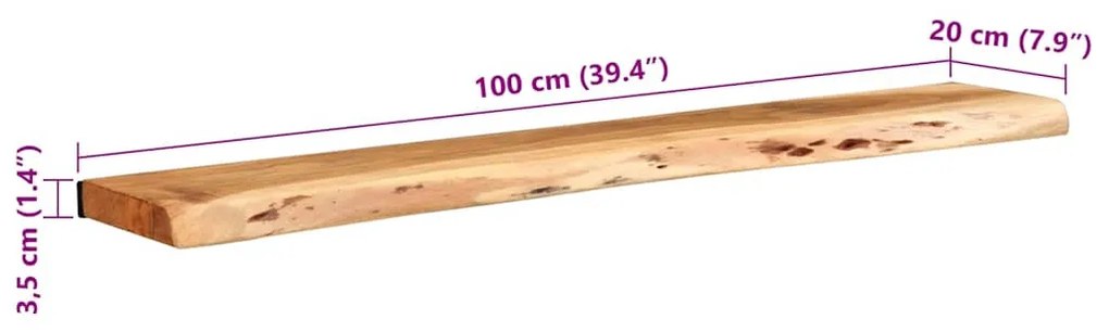 2 darab tömör akácfa fali polc 100x20x3,5 cm