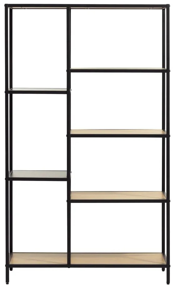 Fekete-natúr színű könyvespolc tölgyfa dekorral 80x146x35 cm Altino – Unique Furniture