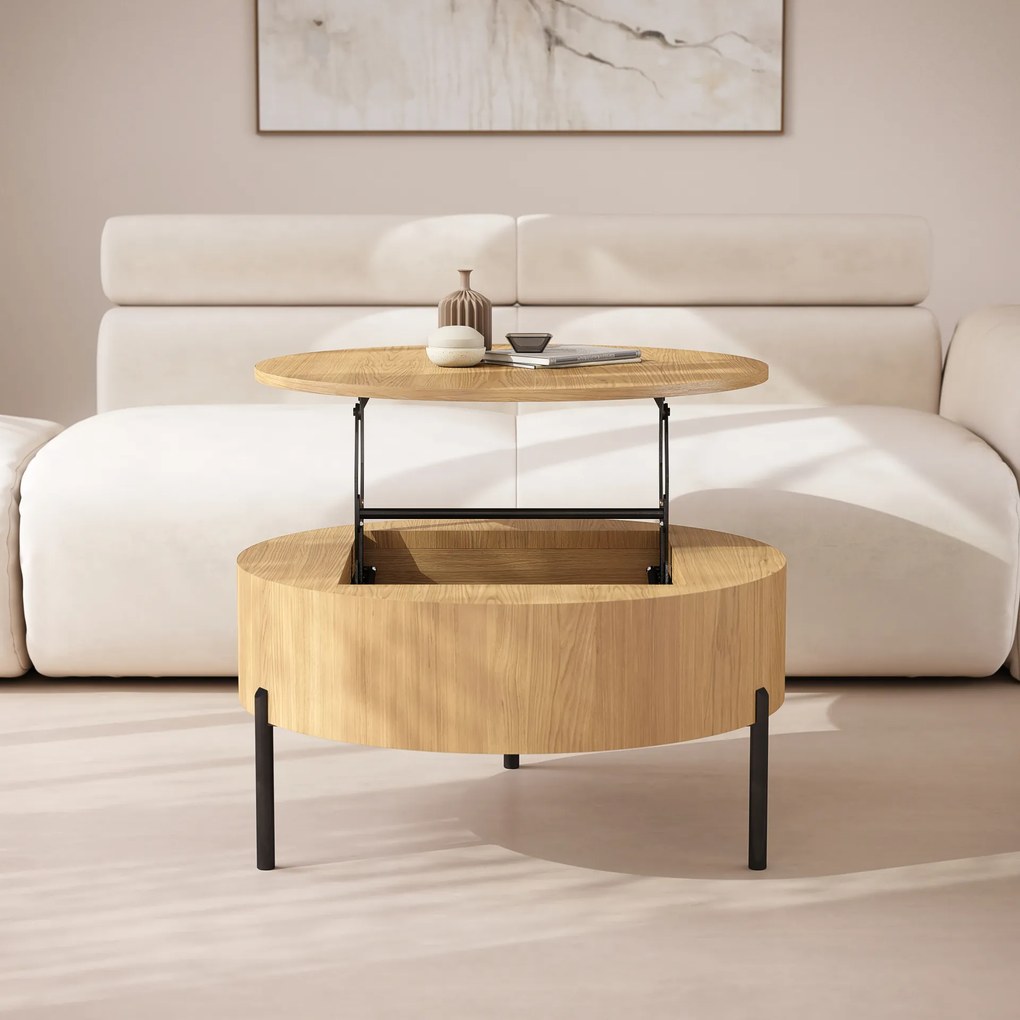 Mazzoni FRIDA Természetes Tölgyfa – MODERN DOHÁNYZÓASZTAL FELHAJTHATÓ LAPPAL ÉS TÁROLÓVAL