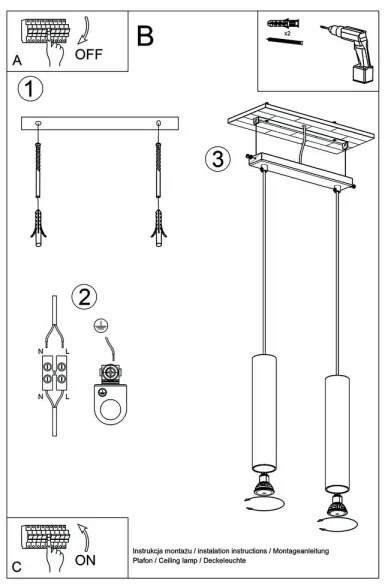 Sollux SL.0637 - Csillár zsinóron LINO 2xGU10/40W/230V