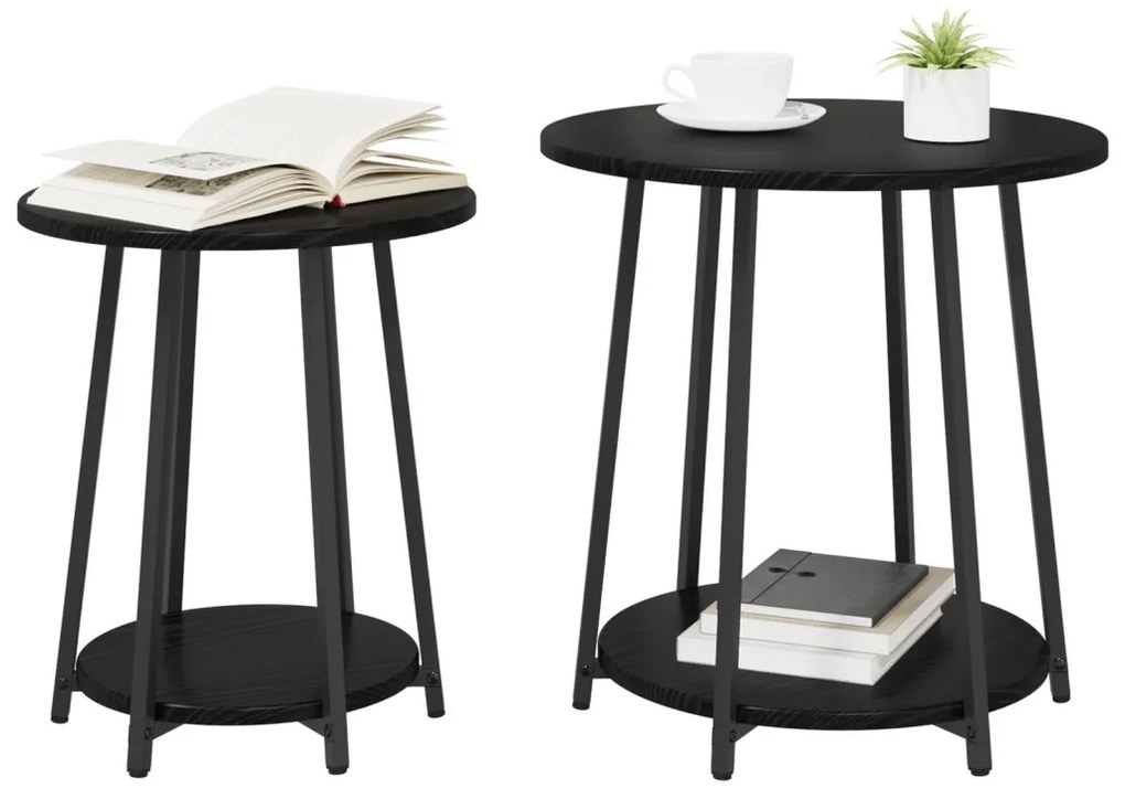 vidaXL Kisasztal készlet polcokkal 2 pcs Fekete tölgy