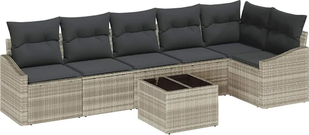 vidaXL Kanapé Szett párnával 7 pcs Világosszürke polirattan