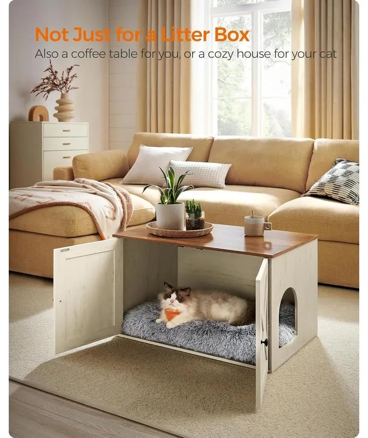 Feandrea macskaalom-bútor elrejtett kialakítással, 80 × 53 × 50 cm, barna és fehér színben