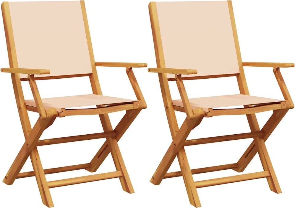 vidaXL 2 db bézs tömör akácfa és szövet kerti szék
