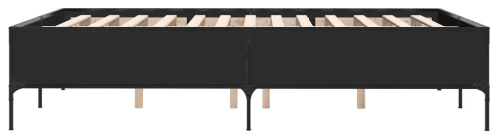 fekete szerelt fa és fém ágykeret 150 x 200 cm