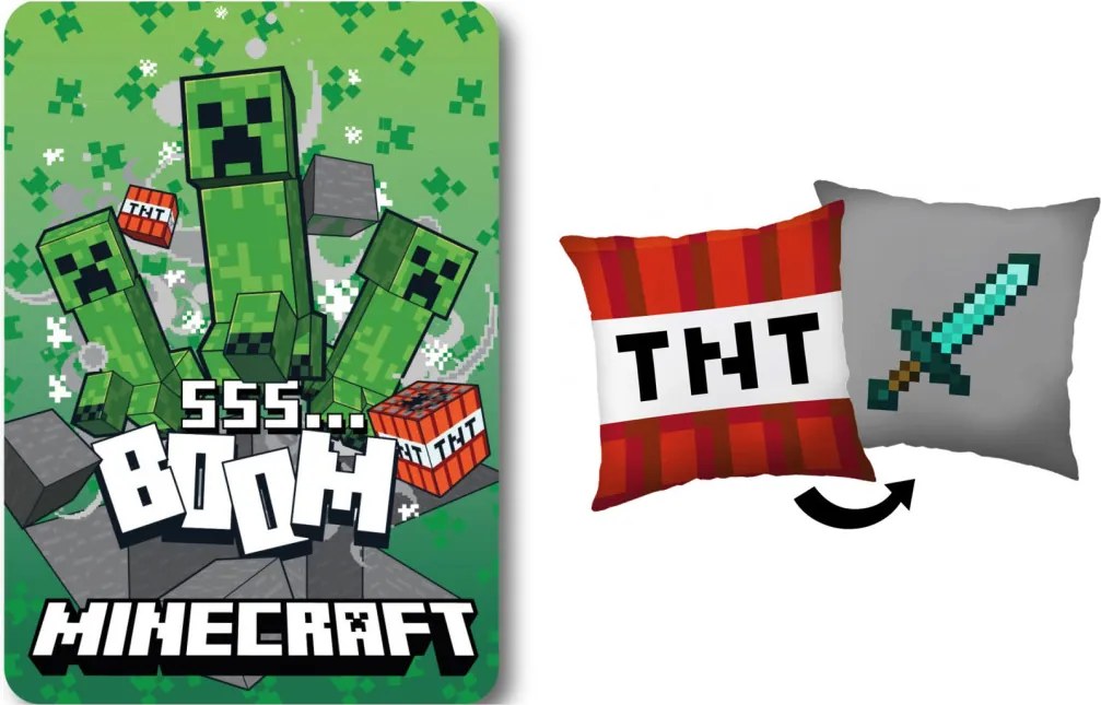 Minecraft Boom TNT polár takaró és párna szett, 2 részes