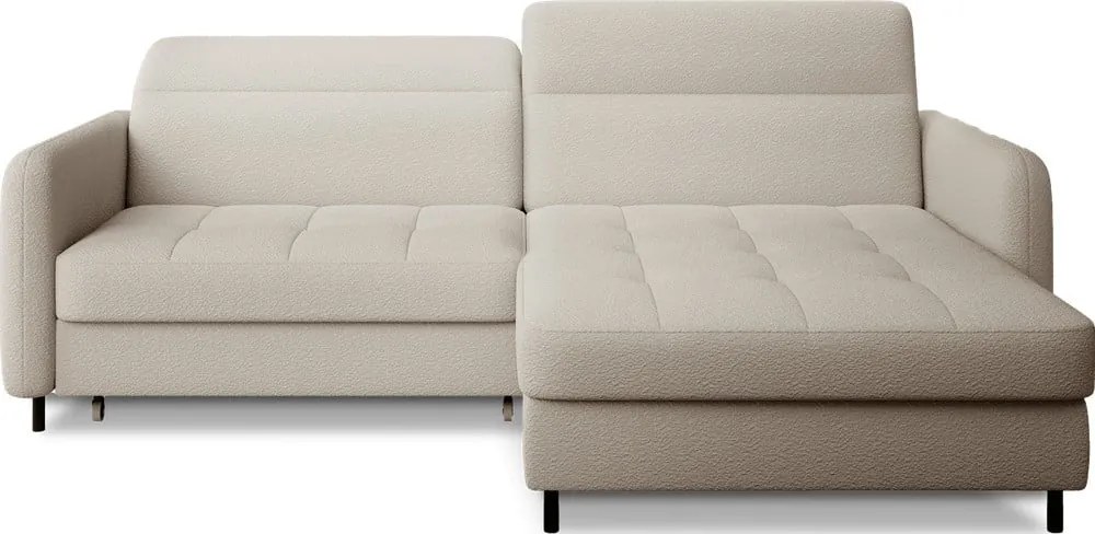 Bézs buklé kinyitható-tárolóhelyes sarokkanapé (jobb oldali-heverő résszel) Gomsi – ELTAP
