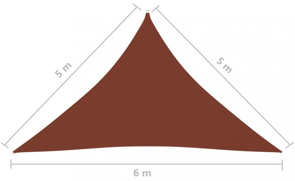 terrakotta háromszög alakú oxford-szövet napvitorla 5 x 5 x 6 m