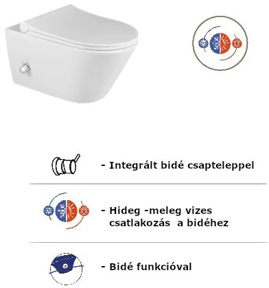 Sanovit AVVA fali WC - BEÉPÍTETT bidé funkcióval - rimless - perem nélküli - mély öblítésű - 53 cm