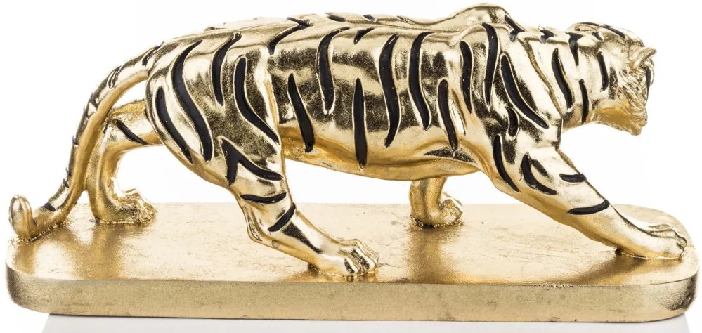 Tropical design nagy méretű arany-fekete tigris szobor otthon dekorációs figura 19x45x12cm