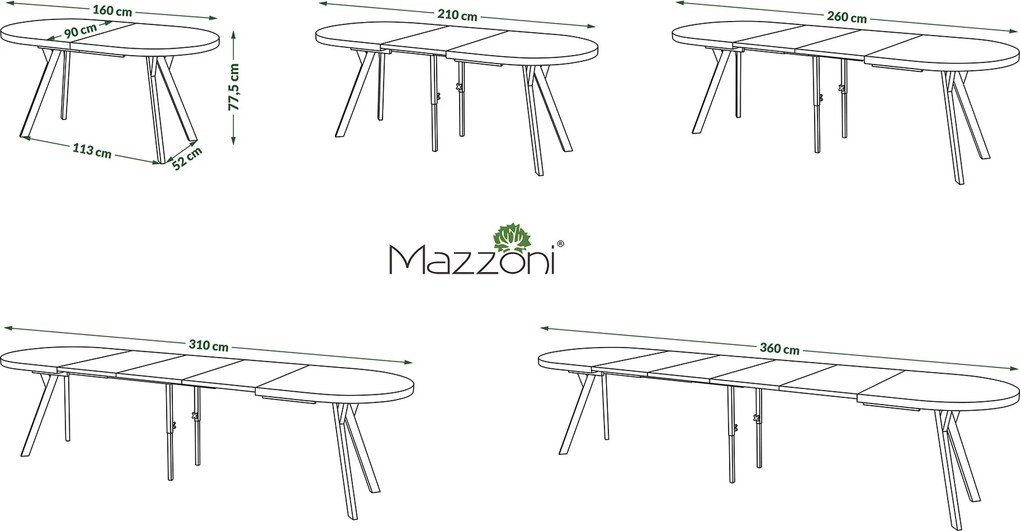 Mazzoni Ovális bővíthető étkezőasztal EXPANSO Kasmír