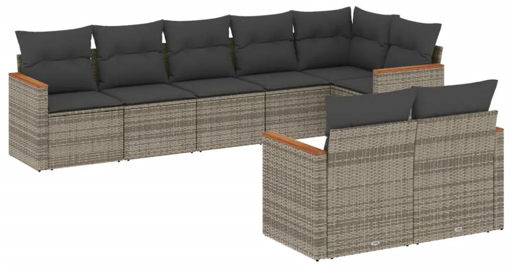 8 részes szürke polyrattan kerti ülőgarnitúra párnákkal