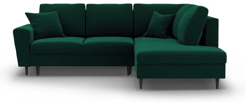 Zöld bársony kinyitható tárolóhelyes sarokkanapé (jobb oldali-L alakú) Kyoto – Cosmopolitan Design