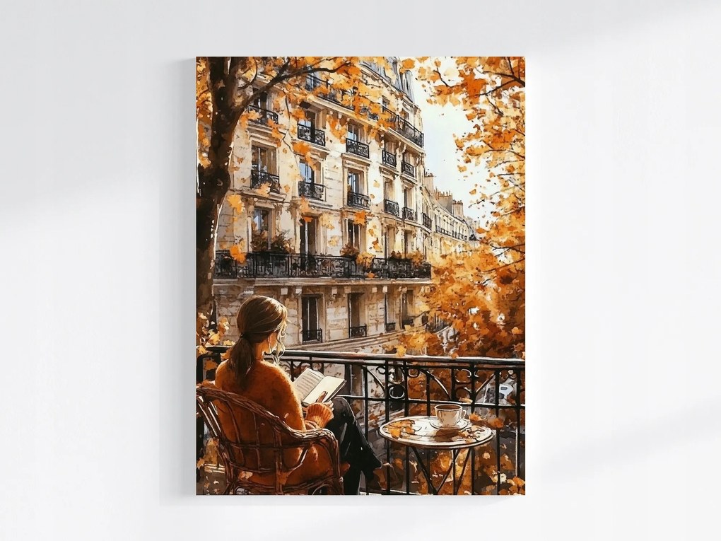 Vászonkép Canvas Ősz Párizs Város Erkély Terasz Kávé Pihenés 75x100